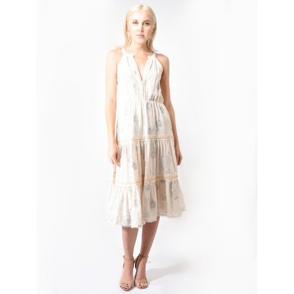 Love Sam • Lucy In The Sky dress midi embroidered eyelet tiered beaded cream - Picture 4 of 14